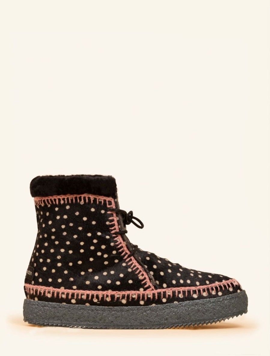 Chaussures laidback london | Bottines A Lacets En Crochet Argo Guepard Noir