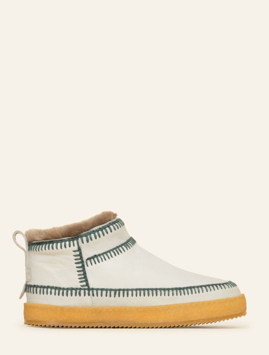 Chaussures laidback london | Bottines Nyuki Low Crochet Cuir Blanc Sauge