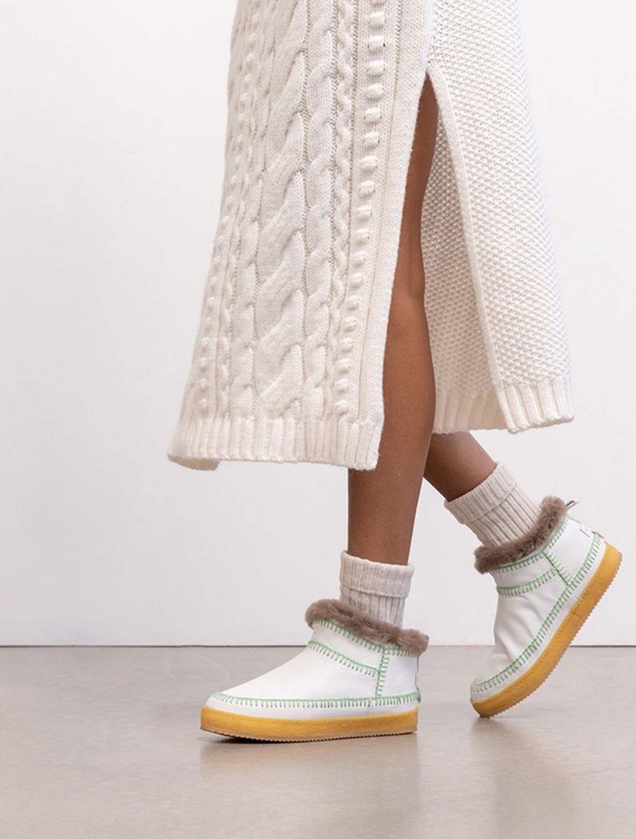 Chaussures laidback london | Bottines Nyuki Low Crochet Cuir Blanc Sauge