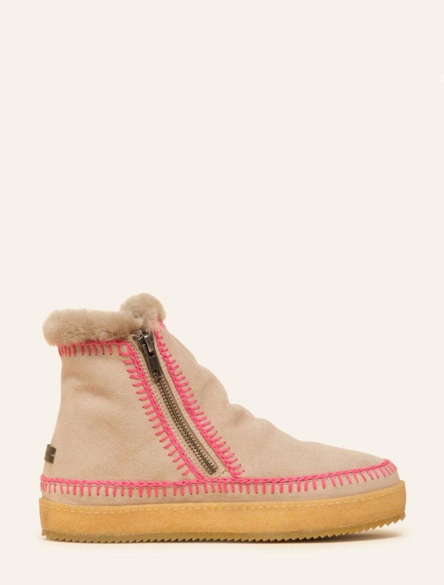 Chaussures laidback london | Bottines Setsu Crochet Side Zip Daim Sable Rose