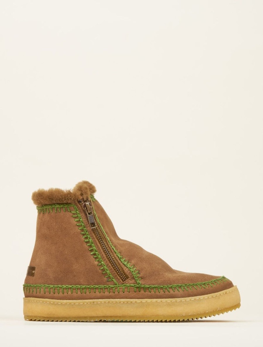 Chaussures laidback london | Bottines Setsu Crochet Zip Lateral Daim Camel Kaki