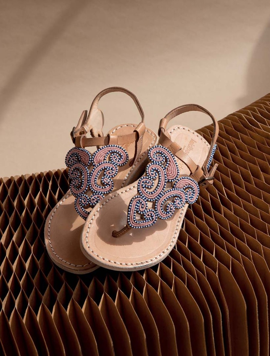 Des Sandales laidback london | Paisley Plat Marron Clair Cuir Rose Bebe