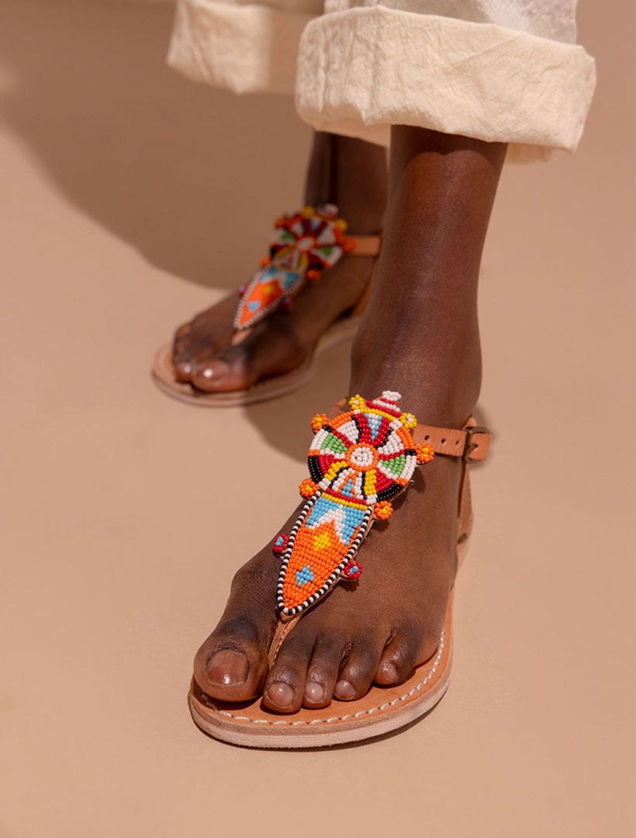 Des Sandales laidback london | Sandale Plate En Cuir Scar Tribal