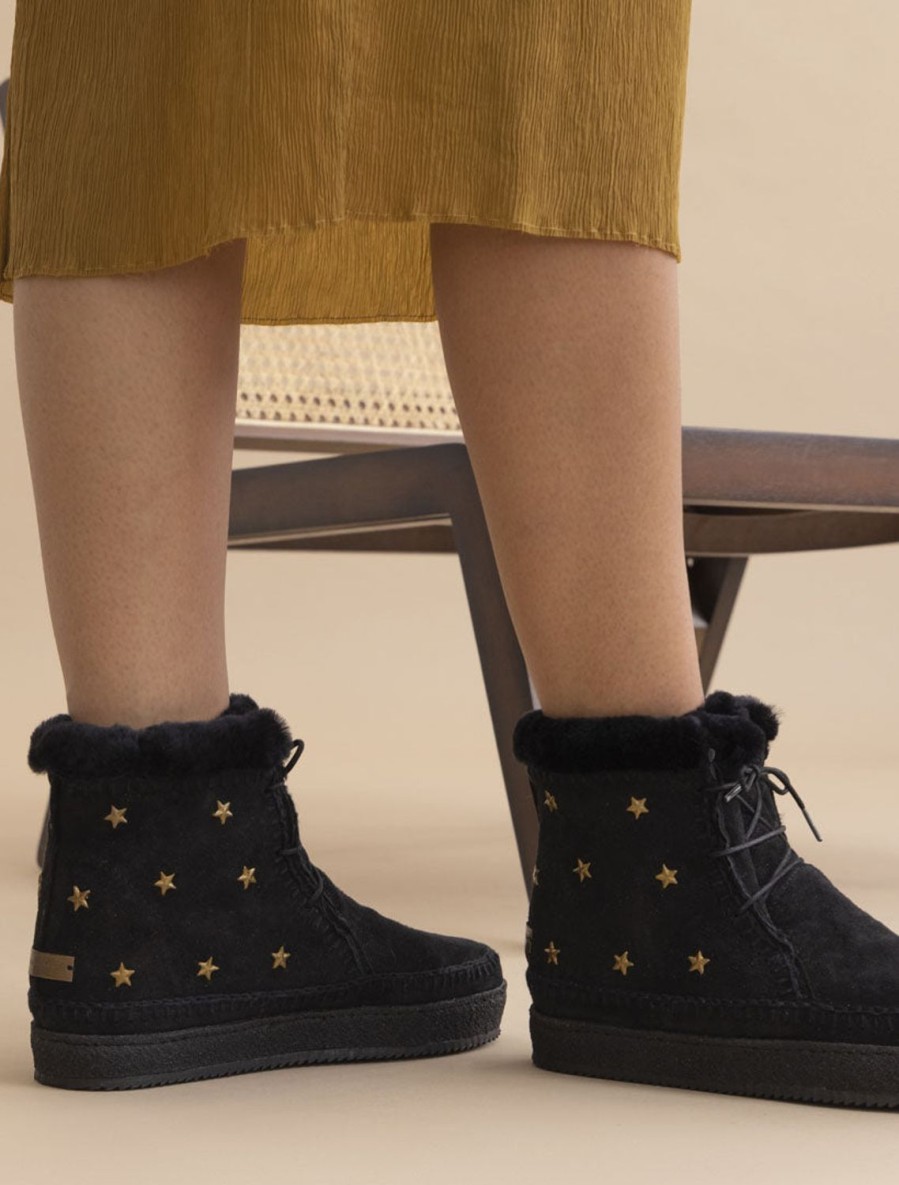 Chaussures laidback london | Bottines A Lacets Au Crochet Argo Stars En Daim Noir