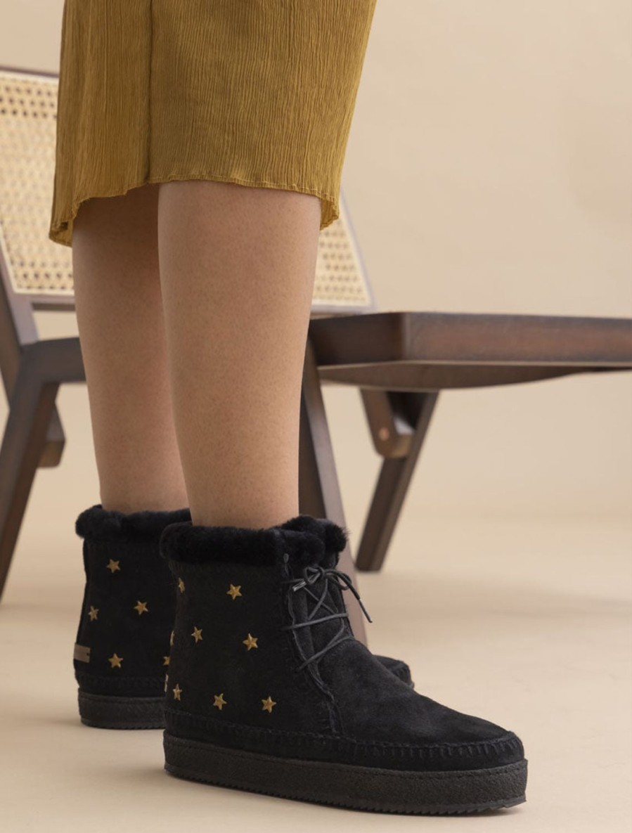 Chaussures laidback london | Bottines A Lacets Au Crochet Argo Stars En Daim Noir