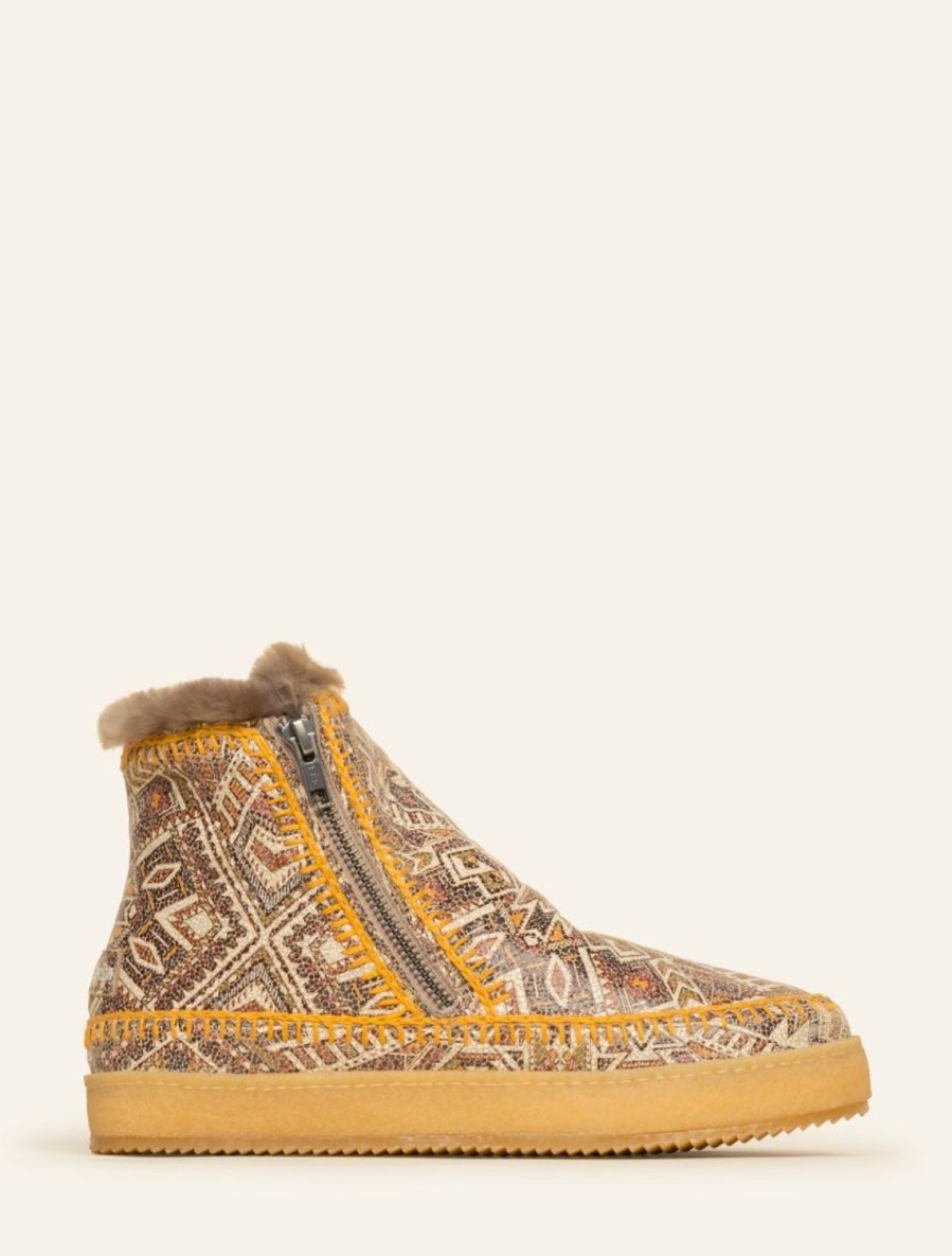 Chaussures laidback london | Bottines Au Crochet Setsu Azteque Marron Safran