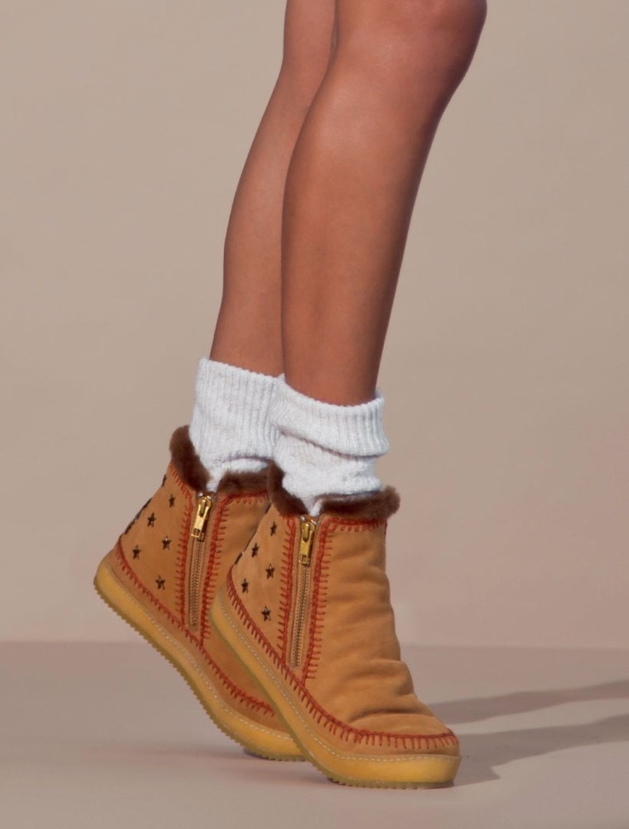 Chaussures laidback london | Bottines Setsu Stars En Crochet Avec Fermeture Eclair Laterale Et Daim Safran