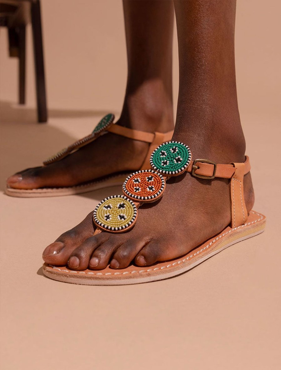 Des Sandales laidback london | Isko Sandale Plate En Cuir Melange Emeraude Maasai