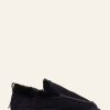 Chaussures laidback london | Pantoufle Jude En Peau De Mouton Au Crochet Daim Noir Noir