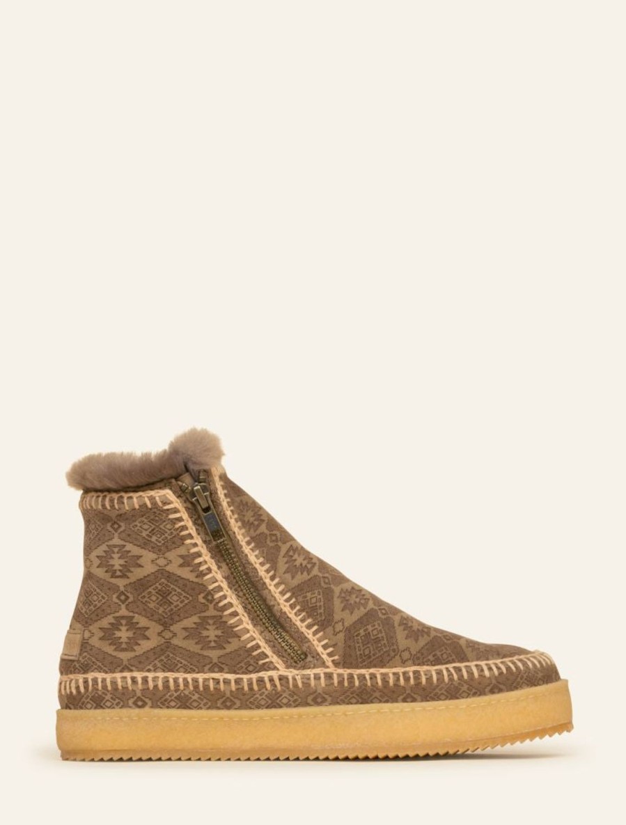 Chaussures laidback london | Bottine Setsu Crochet Kaki Embosse Beige