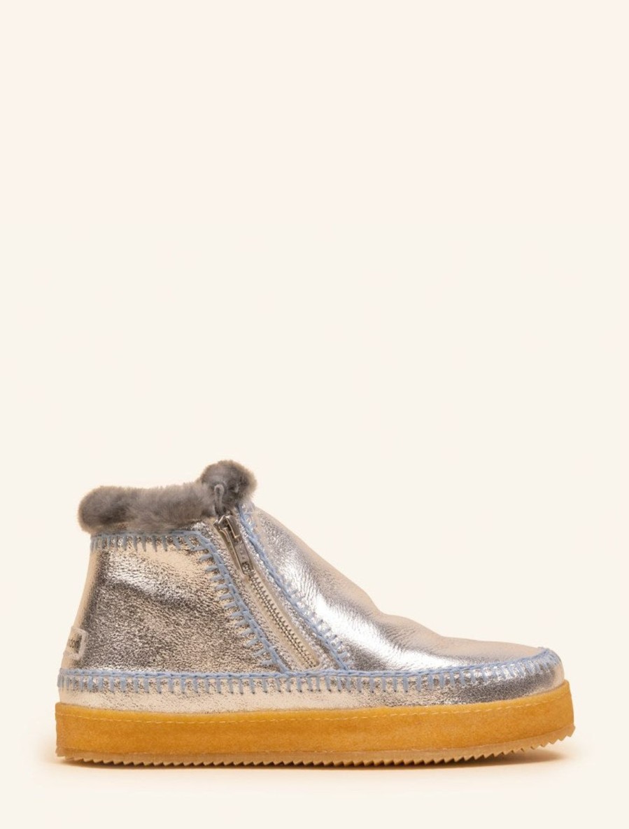 Chaussures laidback london | Bottines Basses Zippees Sur Le Cote Setsu, Argentees Scintillantes