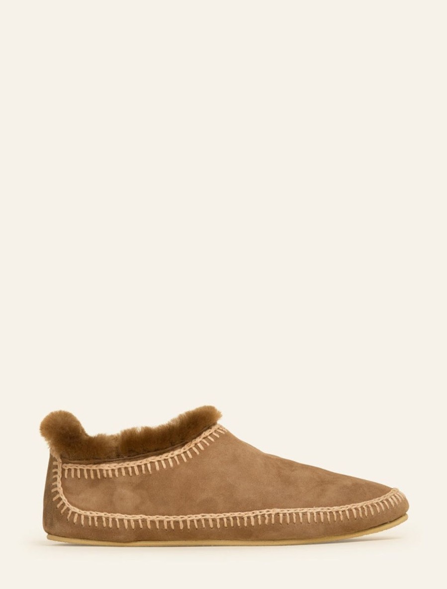 Chaussures laidback london | Fuyu Pantoufles En Peau De Mouton Au Crochet, Bottes En Daim Camel