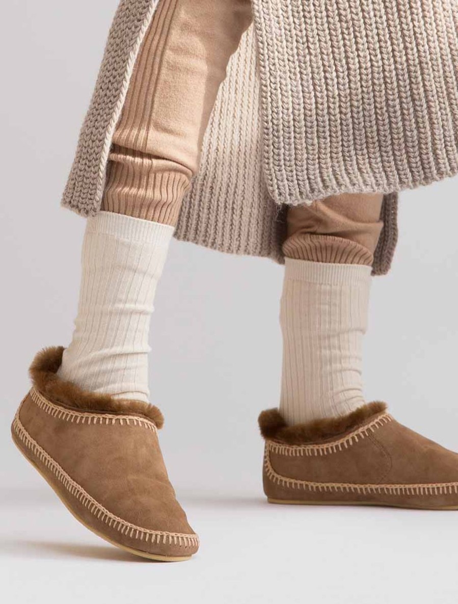 Chaussures laidback london | Fuyu Pantoufles En Peau De Mouton Au Crochet, Bottes En Daim Camel