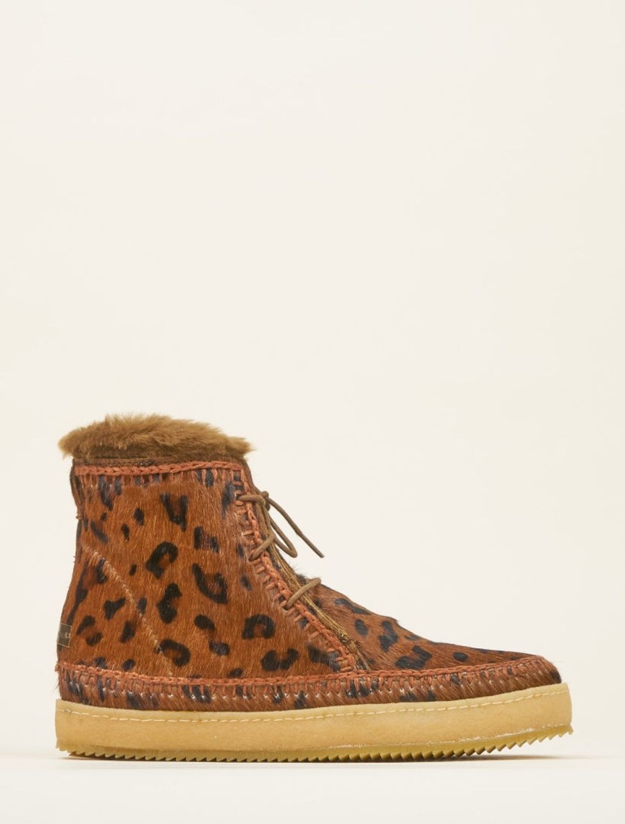 Chaussures laidback london | Argo Bottine A Lacets Au Crochet Leopard Marron