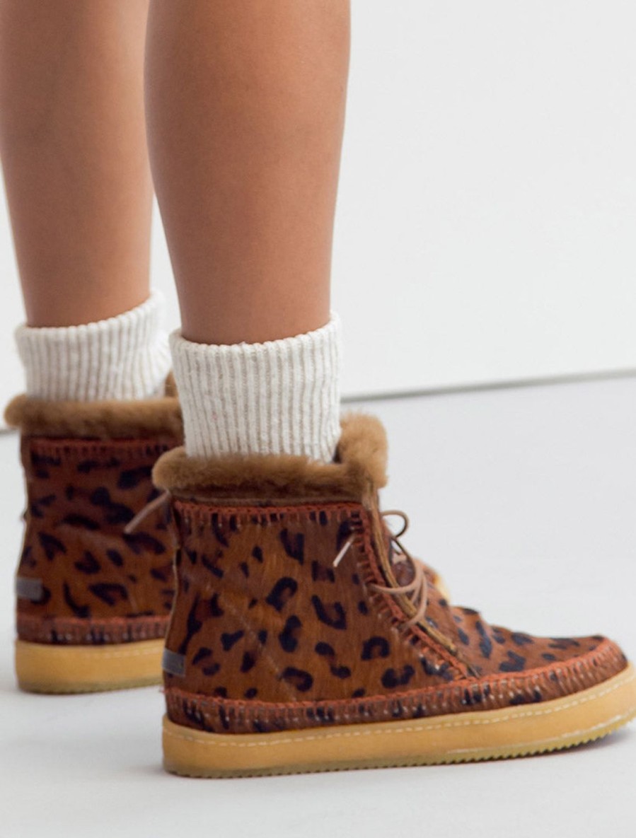 Chaussures laidback london | Argo Bottine A Lacets Au Crochet Leopard Marron