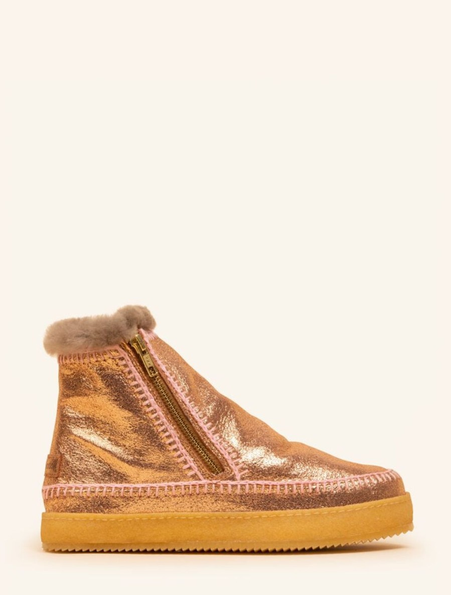 Chaussures laidback london | Bottines Setsu En Crochet Avec Fermeture Eclair Laterale, Cuivre Chatoyant