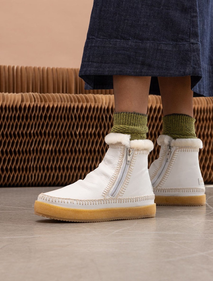 Chaussures laidback london | Bottines Au Crochet Setsu Cuir Blanc Naturel