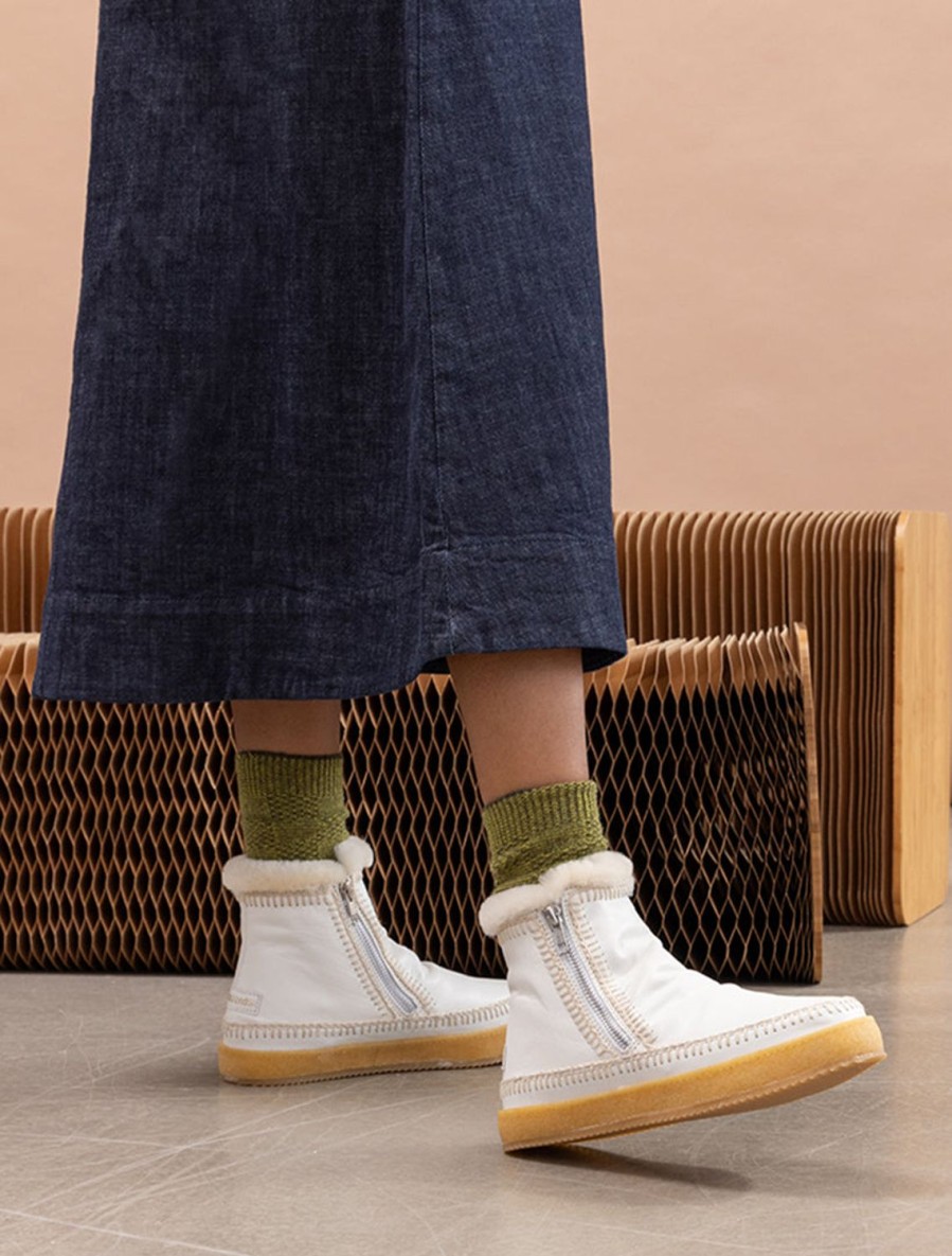 Chaussures laidback london | Bottines Au Crochet Setsu Cuir Blanc Naturel