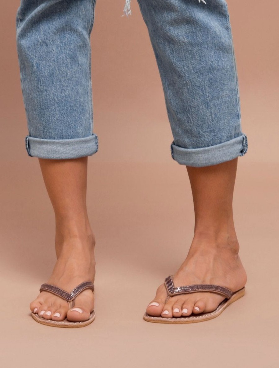 Des Sandales laidback london | Seri Flat Tan Rose Soyeux