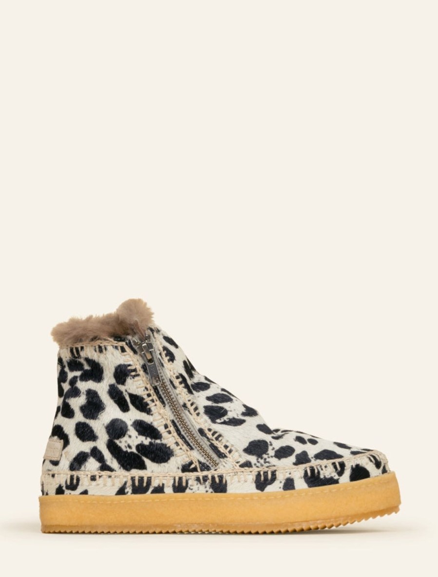 Chaussures laidback london | Bottines Au Crochet Setsu Noir Blanc Leopard