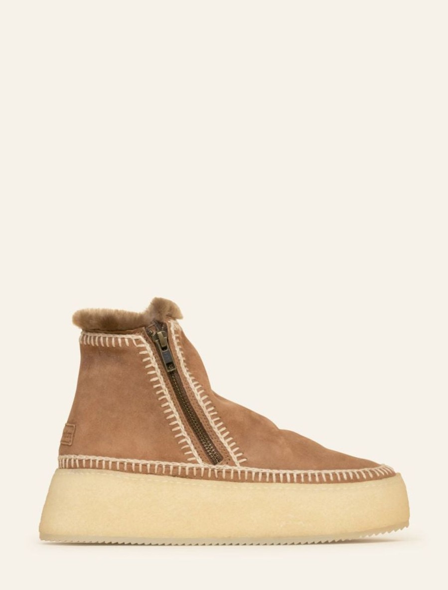 Chaussures laidback london | Bottines A Plateforme En Crochet Setsu Daim Camel Naturel