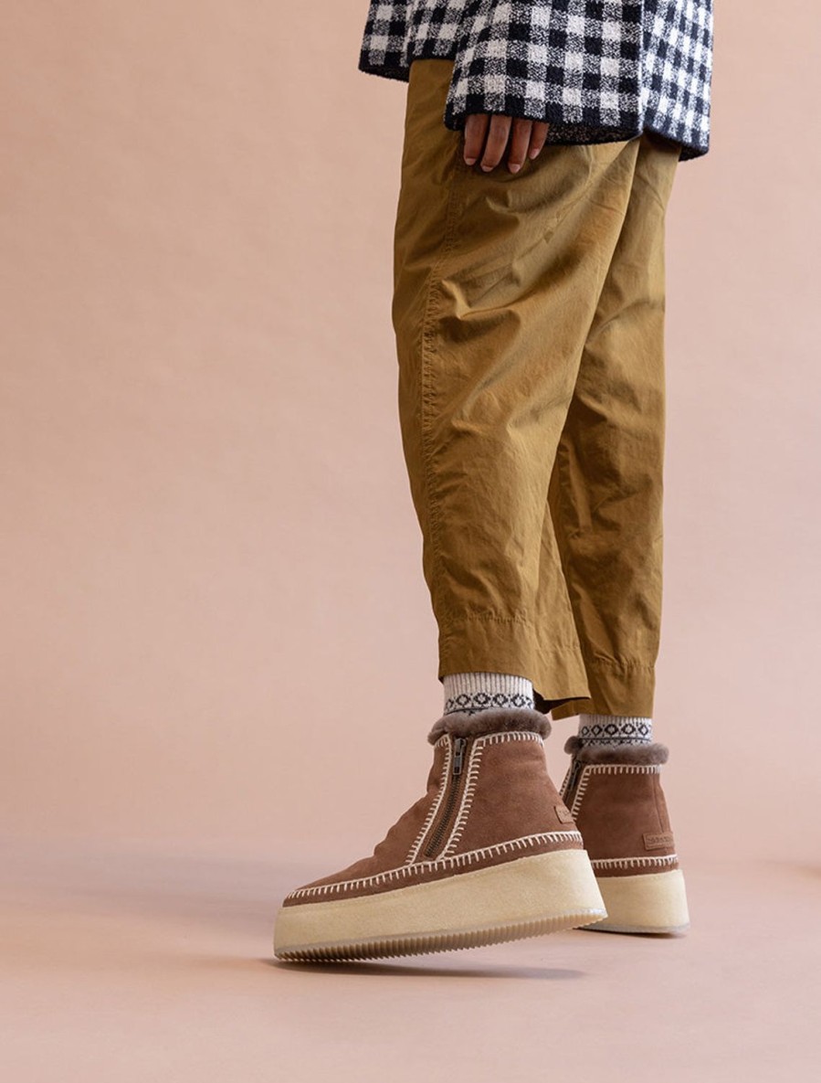 Chaussures laidback london | Bottines A Plateforme En Crochet Setsu Daim Camel Naturel