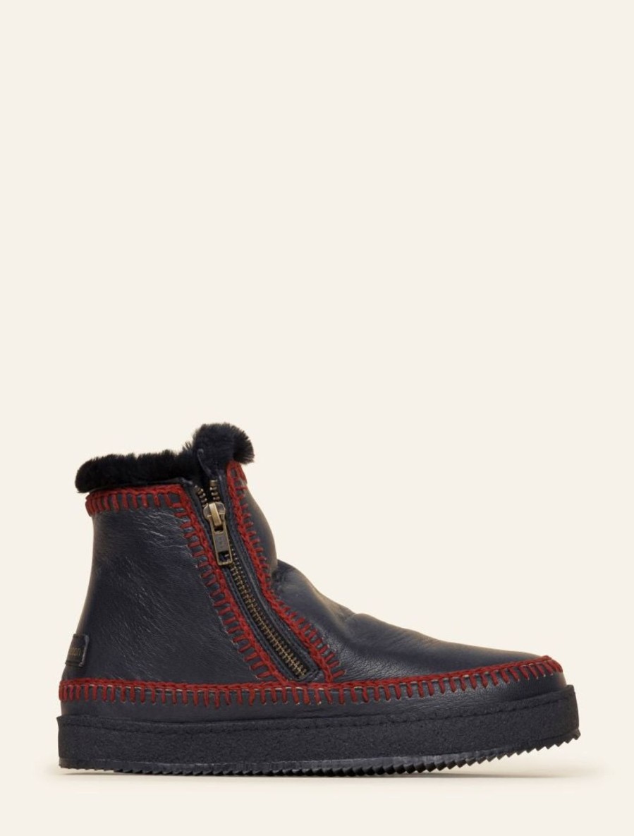 Chaussures laidback london | Bottines Au Crochet Setsu En Cuir Noir Marron