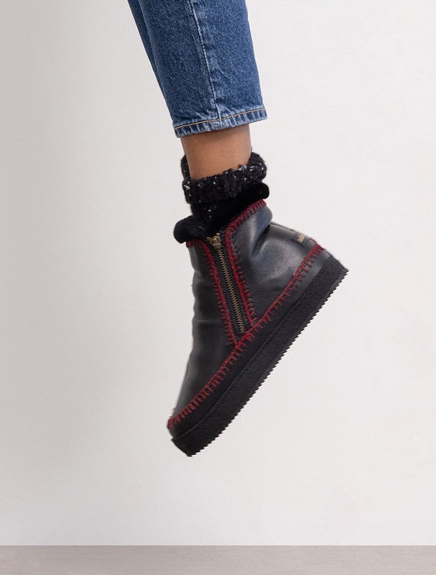 Chaussures laidback london | Bottines Au Crochet Setsu En Cuir Noir Marron