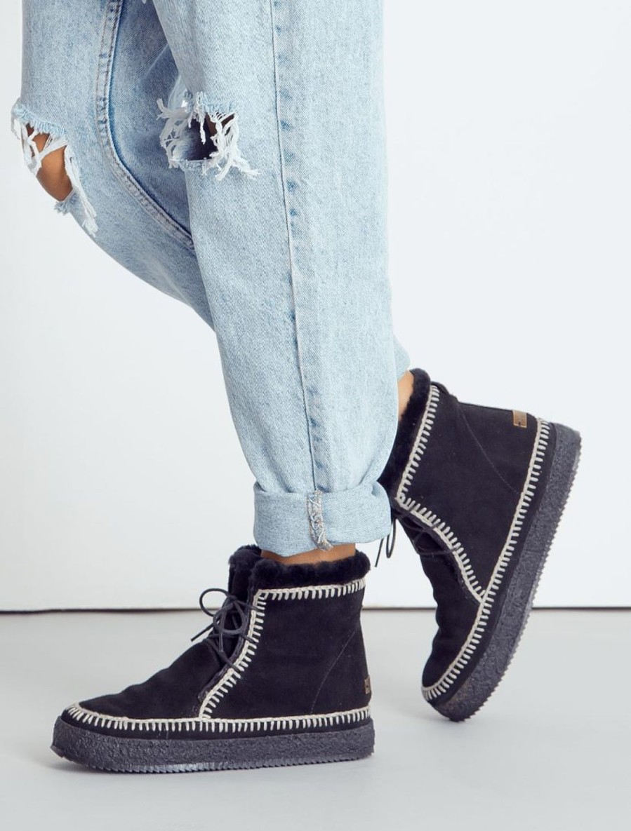 Chaussures laidback london | Bottines A Lacets Au Crochet Argo En Daim Noir