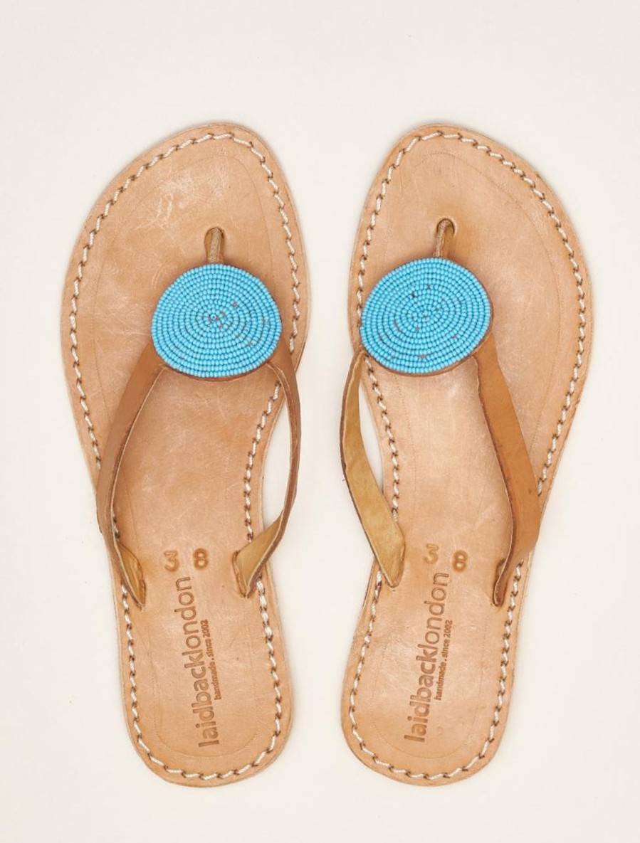 Des Sandales laidback london | Sandale Plate En Cuir Doli Turquoise