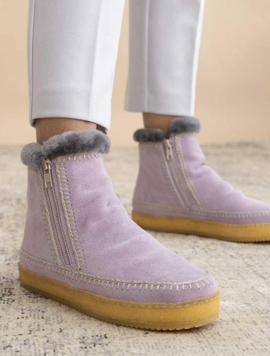 Chaussures laidback london | Bottines Setsu En Crochet Avec Fermeture Eclair Laterale Et Daim Lilas Gris Clair