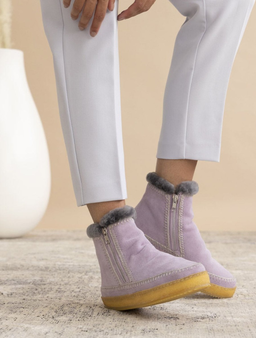 Chaussures laidback london | Bottines Setsu En Crochet Avec Fermeture Eclair Laterale Et Daim Lilas Gris Clair