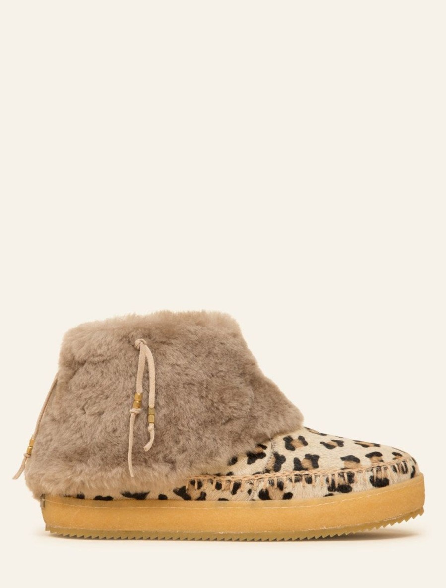 Chaussures laidback london | Bottines Zippees En Peau De Mouton Au Crochet Leblon Leopard