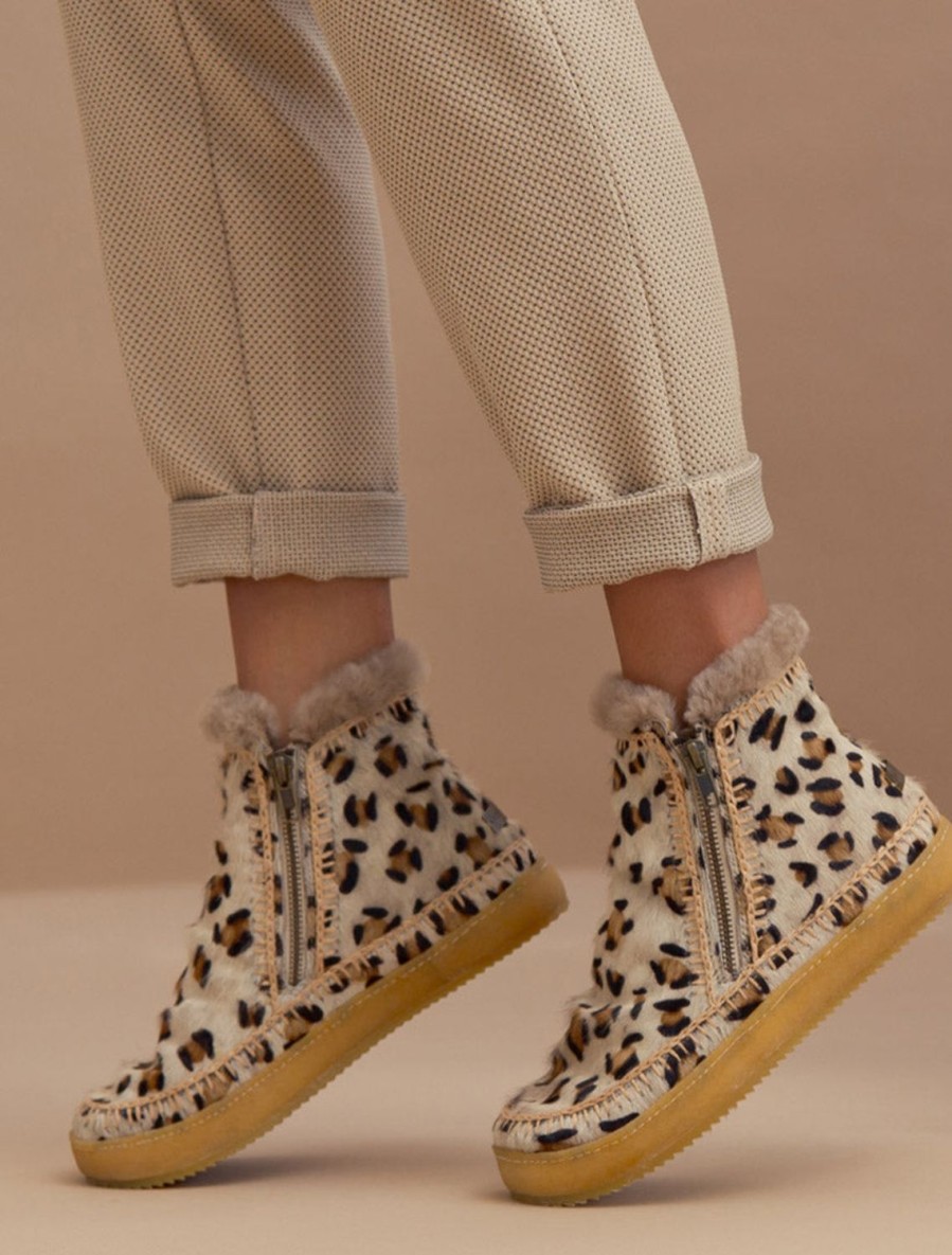 Chaussures laidback london | Bottines Setsu En Crochet Avec Fermeture Eclair Laterale, Leopard Beige