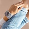 Accessoires laidback london | Bracelet Manchette En Perles De Cuir Beige Wave Gris Argente