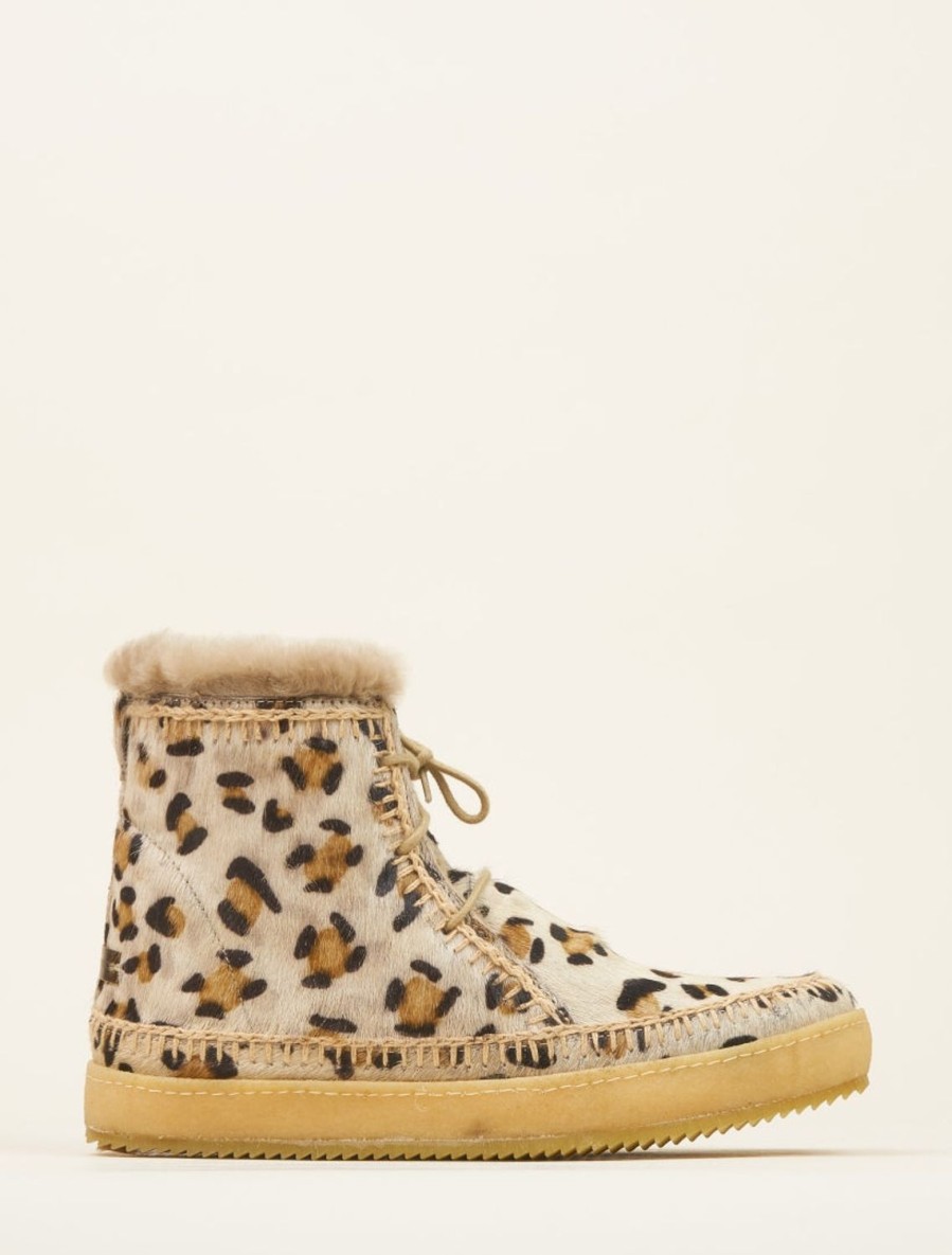 Chaussures laidback london | Argo Bottine A Lacets Au Crochet Leopard Beige