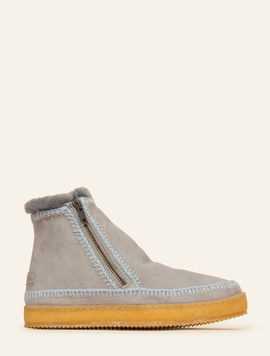 Chaussures laidback london | Bottines Au Crochet Setsu Gris Clair Daim Bleu