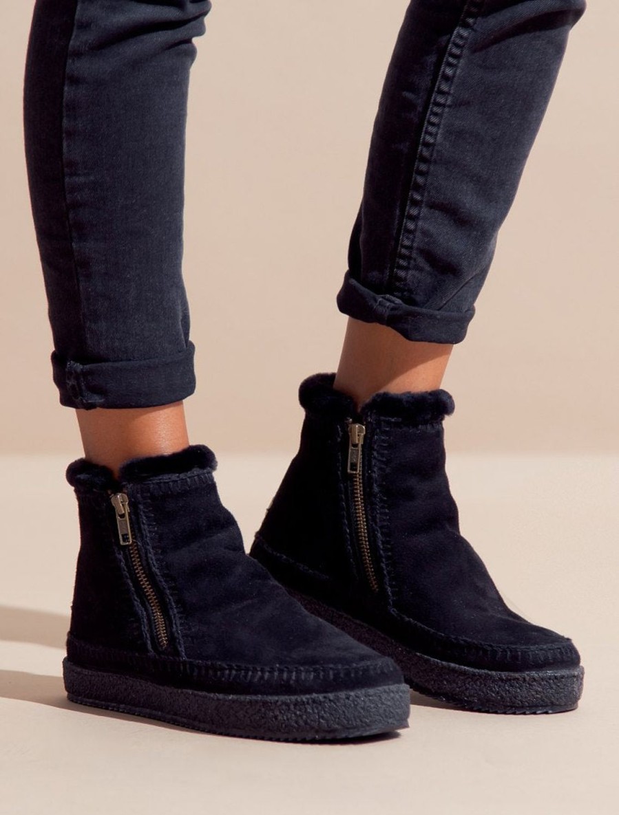 Chaussures laidback london | Bottines Au Crochet Setsu En Daim Noir