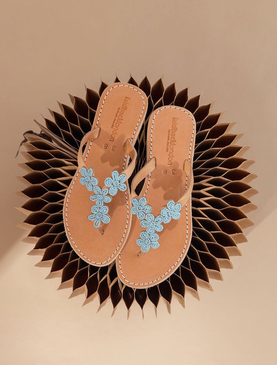 Des Sandales laidback london | Robyn Plat Marron Clair Cuir Turquoise