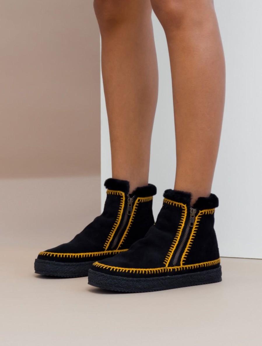 Chaussures laidback london | Bottines Setsu En Crochet Avec Fermeture Eclair Laterale En Daim Noir