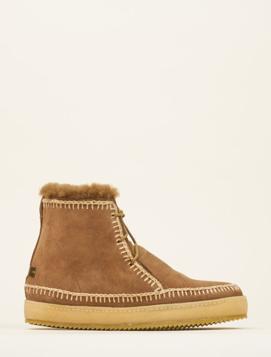 Chaussures laidback london | Bottine A Lacets Au Crochet Argo Daim Camel Beige