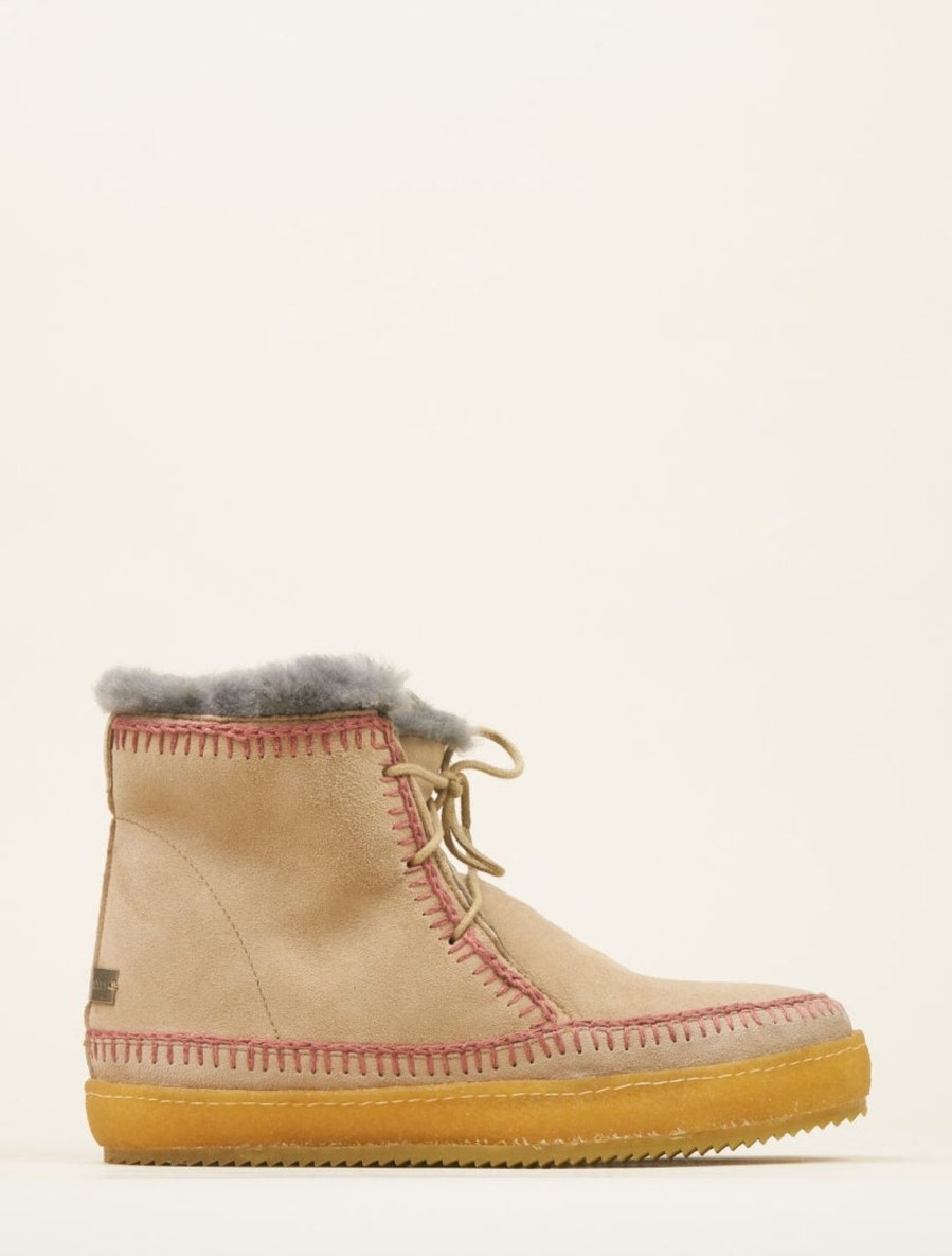 Chaussures laidback london | Bottines A Lacets Au Crochet Argo Daim Sable