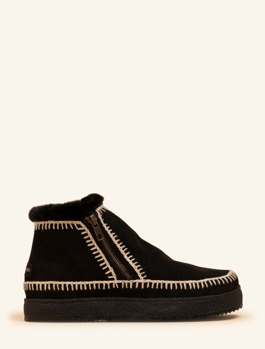 Chaussures laidback london | Bottines Basses Zippees Sur Le Cote Setsu En Daim Noir