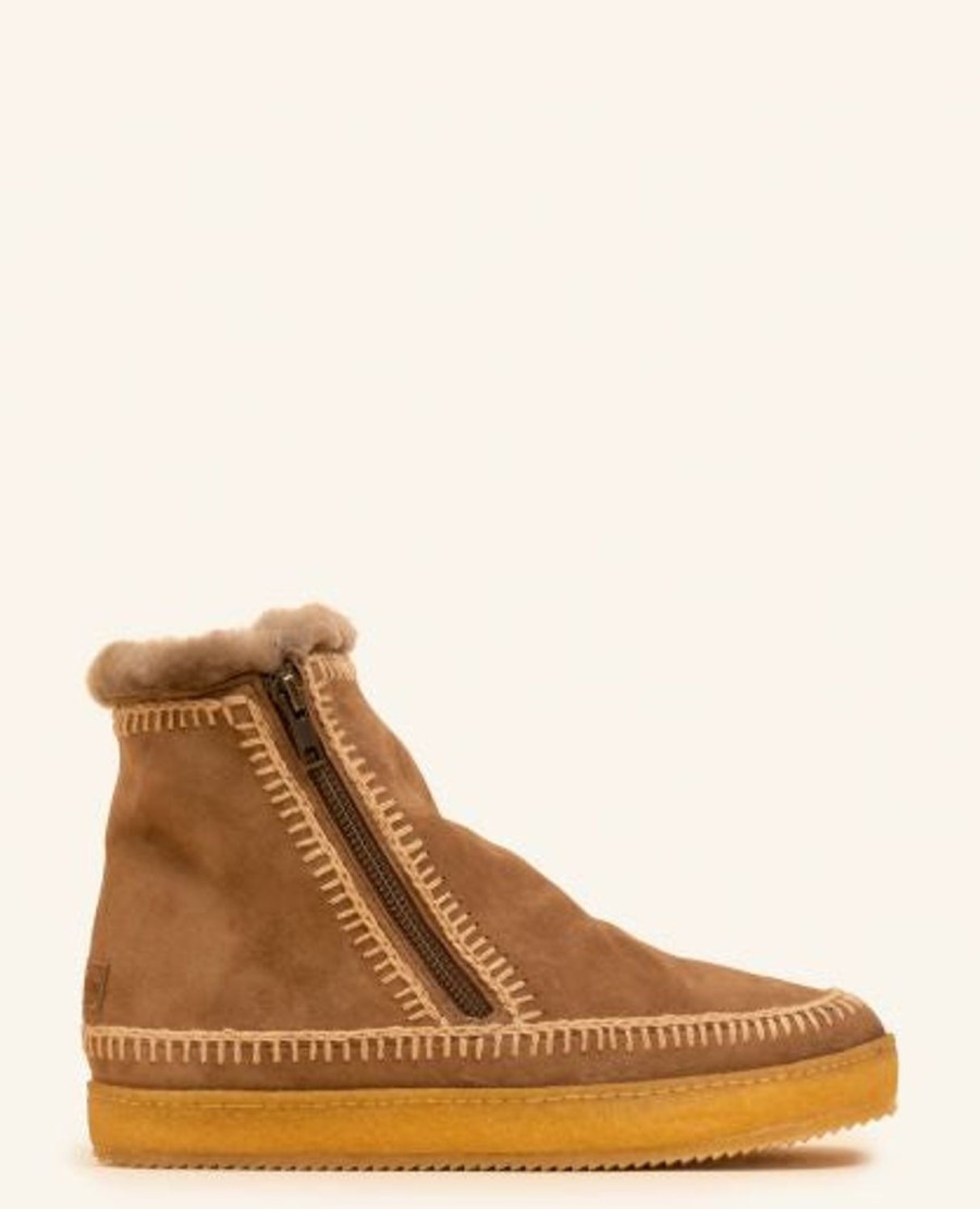 Chaussures laidback london | Bottines Zippees Au Crochet Setsu En Daim Camel