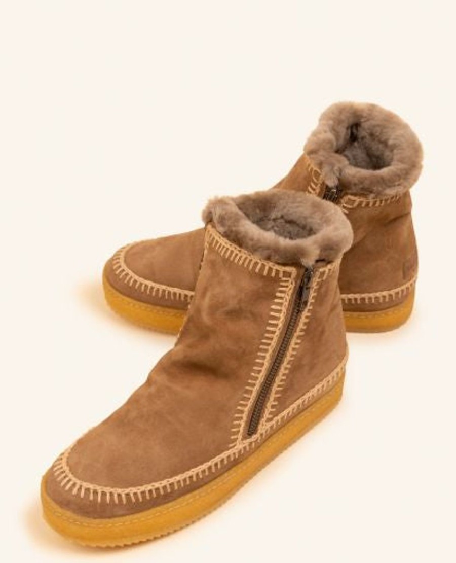 Chaussures laidback london | Bottines Zippees Au Crochet Setsu En Daim Camel