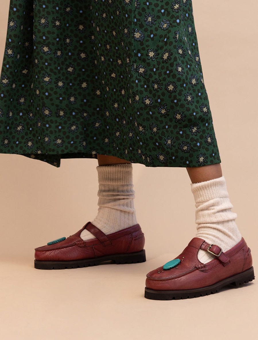 Chaussures laidback london | Askari Chunky Mary Janes Cuir Sang Turquoise