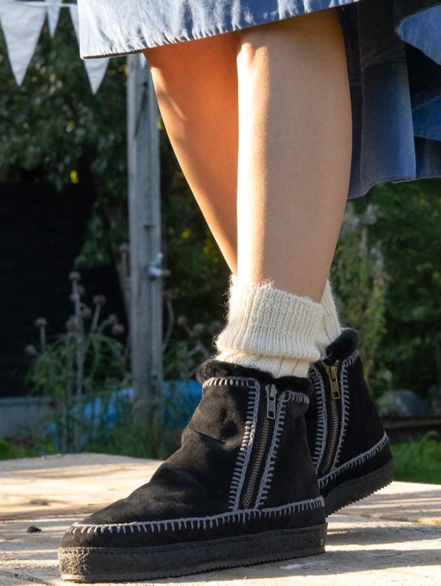 Chaussures laidback london | Bottines Setsu Crochet Side Zip Noir Daim Gris