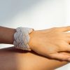 Accessoires laidback london | Bracelet Manchette En Perles De Cuir Wave Blanc Neige